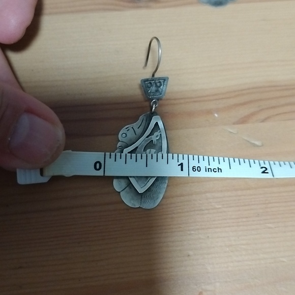 Rare Fine! Vintage Native American Alpaca 900 silver Dangle earrings signed - Picture 7 of 7